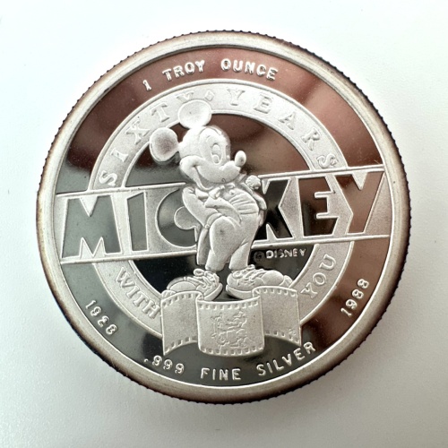 999 Fine Silver 1 Troy Oz Ounce Mickey Mouse Coin Round