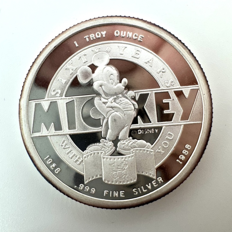 999 Fine Silver 1 Troy Oz Ounce Mickey Mouse Coin Round